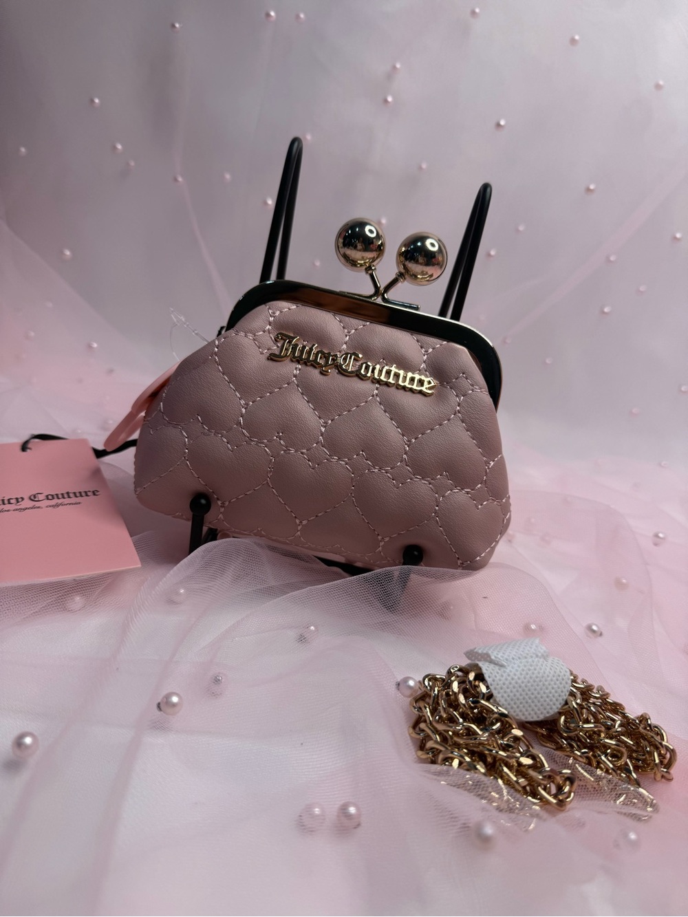 Juicy Couture Quilted Heart Mini Kiss-Lock Crossbody - Light Pink